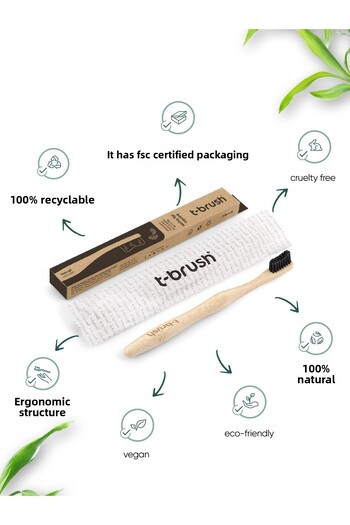TBRUSH Dark Gray Bamboo Medium Toothbrush + Storage Container