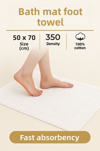 Isessia 3 Pieces 100% Cotton Best Absorbent Foot Towel: Comfortable Bath Mat 50X70Cm Terra White