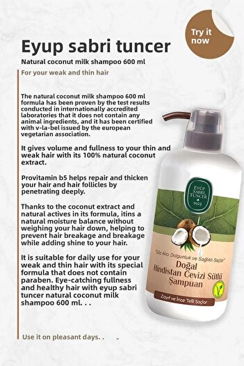 Eyüp Sabri Tuncer Natural Coconut Milk Shampoo - BUY 6 GET 5 PAY, 600 ml, ROSIE