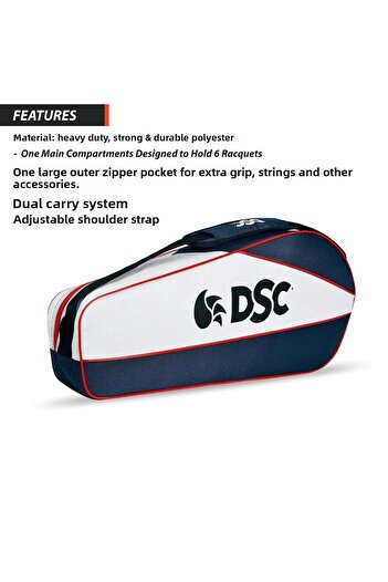 DSC Badminton kit Bag | Color: Navy/White | Size: Large | For Men & Boys | One main compartment