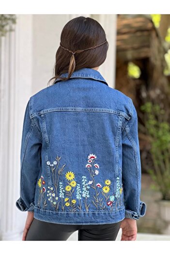 DUDOR KİDS Jachetă de blugi cu broderie florală pentru fete - Jachetă de blugi/Mantouri de blugi