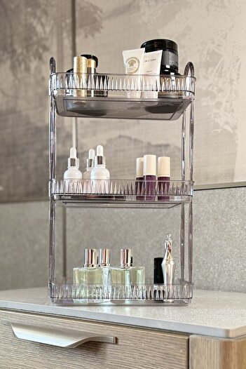 UNIQUE ME 3 Tier Makeup Organizer Cosmetic Accessory Organizer Bathroom Shelf Stone