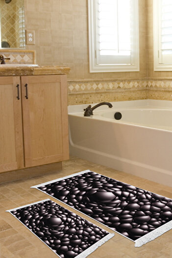 Alanur Home Non-Slip Base Djt Toilet Set Star Leather Fringed Geometric E5009 Black