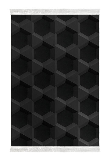Alanur Home Non-Slip Base Djt Toilet Set Trend Fringed Geometric E5016 Black