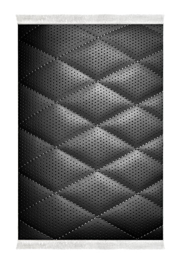 Alanur Home Non-Slip Base Djt Toilet Set Trend Fringed Geometric E5013 Black