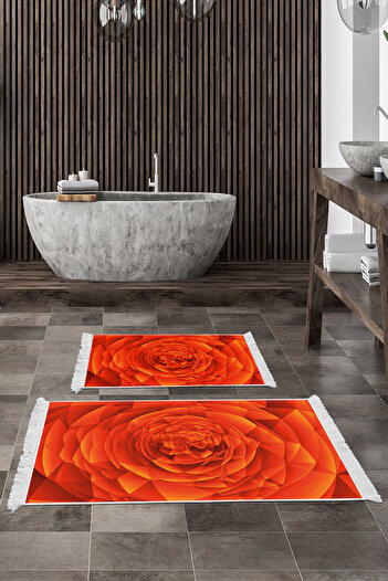 Alanur Home Non-Slip Base Djt Toilet Set Star Leather Fringed Geometric E5011 Orange