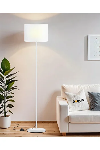 Domuik مصباح أرضي بتصميم بسيط إسكندنافي، إضاءة دافئة 40 واط، أبيض