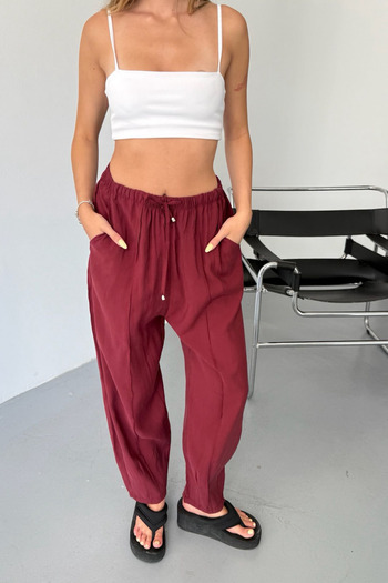 Feela Moda Women's Modal Cupra Elastic Waist Striped Baggy Trousers 2019
