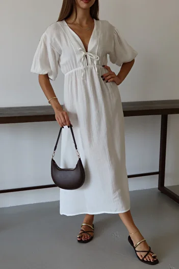 Mogi Butik 3090 Basic Front Tie Muslin Women's Dress