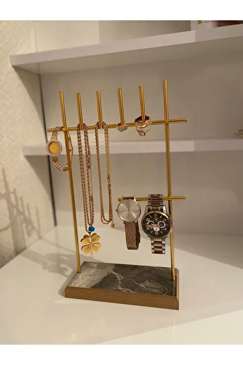 Drm Wood Gold Jewelry Stand with 7 Bars