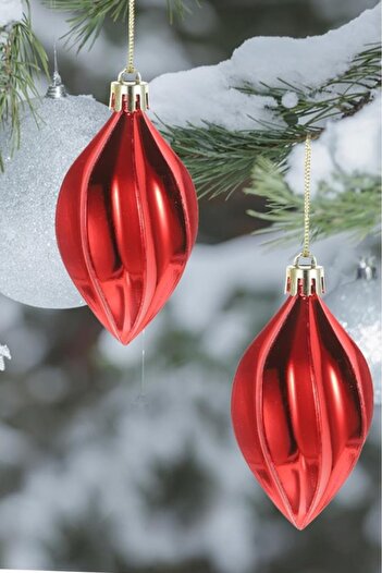 BeySüS Christmas Pine Tree Ornament Bright Red Drop Cute Ball 9 cm Set of 2