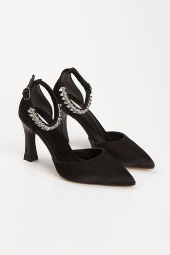 MİKANA MODA Material din satin - Pantofi de damă cu toc cu detaliu în piatră
