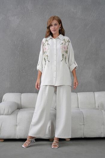 BURRASCA Embroidered Stone Linen Suit