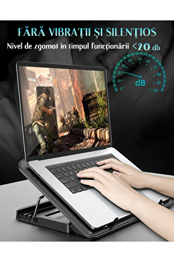 VENTLEX Cooler Laptop Gaming Si Suport Laptop Cu 5 Trepte De Ajustare, Compatibilitate 10-18 Inch Negru