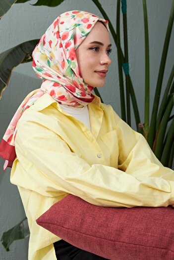 İpekhan Red Silk Han Botanical Series Cotton Viscose Shawl - 3023-03