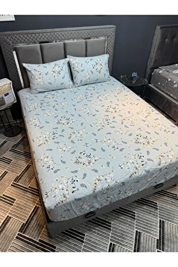 Violacasa Double Cotton Fitted Sheet Set 160x200 Extra Height 30 Cm Blue Etnic