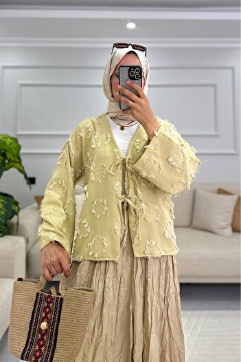 HİFADEN Women's Tasseled Tie Detail Hijab Kimono