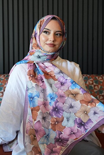 AFVENTE Hydrangea Flower Pattern Lavender Soft Cotton Shawl