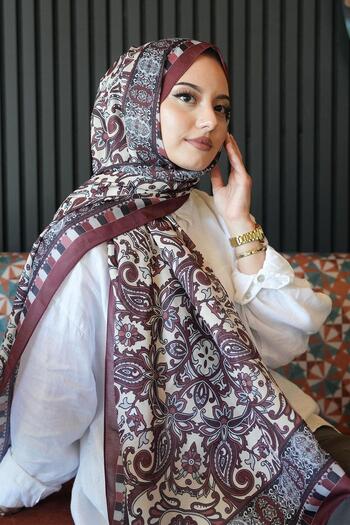 AFVENTE Ethnic Pattern Μπορντό μαλακό βαμβακερό σάλι