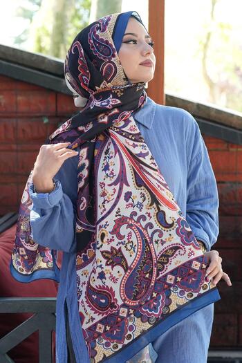 AFVENTE Damla Motif Pattern Indigo Soft Cotton Shawl