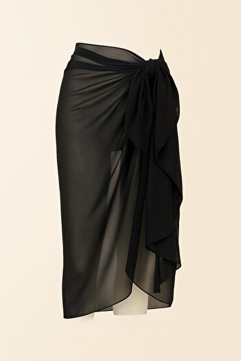 Paciqa Black Long Summer Chiffon Beach Pareo 80X150 cm Breathable Thin Fabric