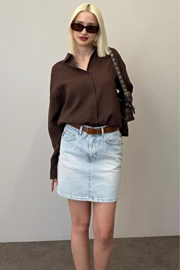 Madmext Καφέ μακρυμάνικο πουκάμισο Oversize MG2003