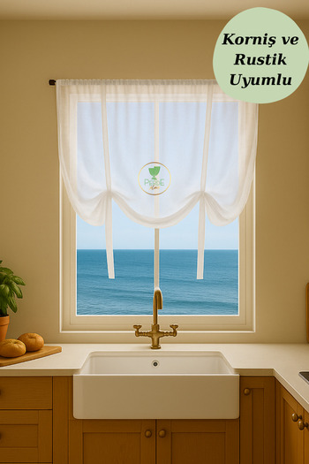 Perdeplus Vine Detailed Curtain Retro Linen Look Tulle Curtain