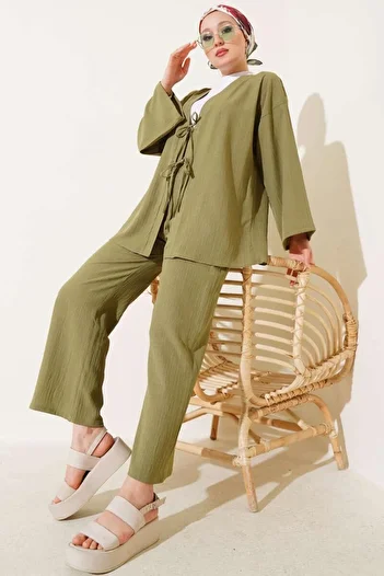 modasindoma Women's Linen Double Lace up Suit