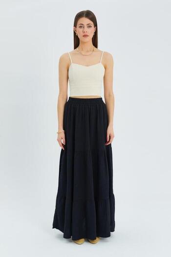 Mixray Black Muslin Long Skirt - 4567 Women's Ruffles