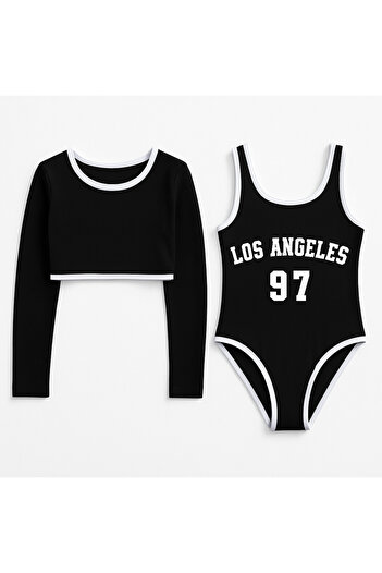 Lolliboomkids Swimmer Swimsuit Long Sleeve Bolero Piece Back Cross2 Different Use Lettered Sun Protection Swimsuit Set