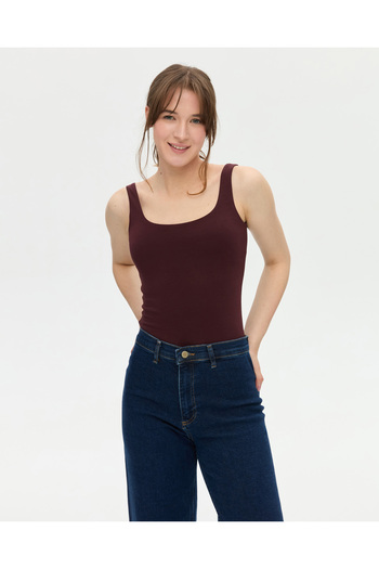 Ayma Active Chestnut Women's Organic Cotton Self-Bra Back Low-cut Thick Strap Tank Top