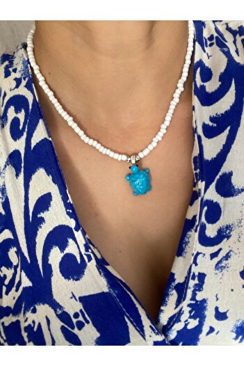 Byoz store Women's Necklace with White Bead Turtle Charm