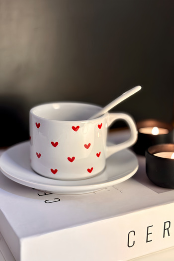 Cool Stuff Heart Patterned 2-Piece Cup with Spoon