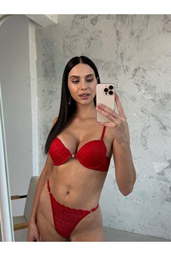 dem merys Front Opening Padded Lace Bra and Back Butterfly Detailed Set