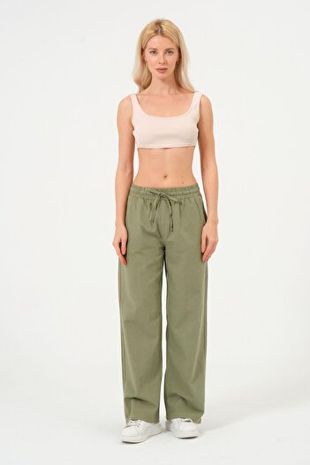 Rich Women's Linen Wide Leg Elastic Waist Trousers