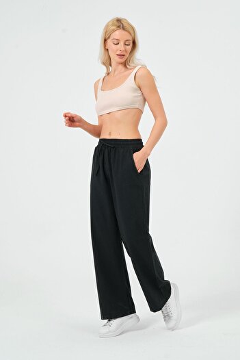 Rich Women's Linen Wide Leg Elastic Waist Trousers