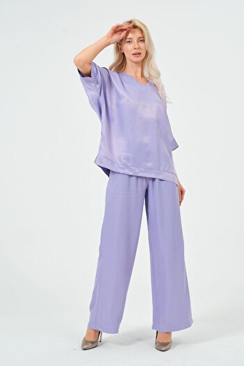 Rich Women's Satin Suit Shiny Satin Pants Blouse