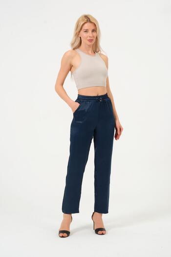 Rich Women's High Waist Shiny Satin Pantalon