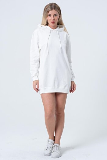 Rich Ecru Long Sweatshirt Dress Tunic Long Sleeve Side Pocket