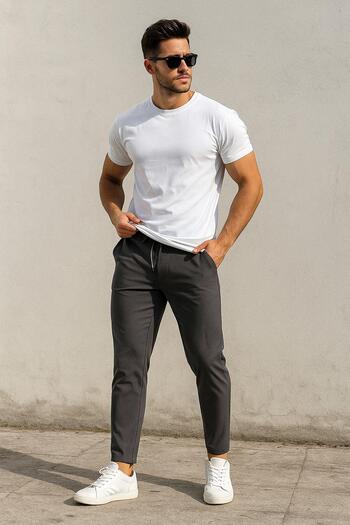 Rich Men's Slim Fit Modern Cut Jogger Sweatpants - Stylish and Sporty Lace-Up Trousers
