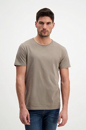 RICH GİYİM Καφέ ανδρικό μπλουζάκι Basic Washed