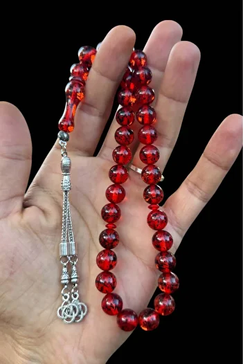 Teta Collection Tea Fossil Red Vernier Powder Amber Prayer Beads, Amber Gift Wooden Boxed Rosary