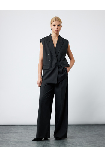 Koton Lined Pocket Double Breasted Button Sleeveless Long Blazer Vest