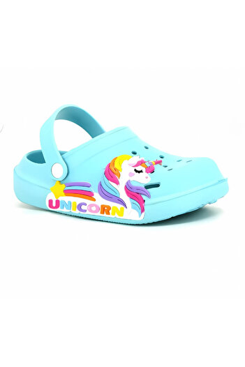 Benittokids Calx Girl's Unicorn Figured Non-Slip Comfortable Sole Pool - Beach - Vacation - Garden Cross Slippers San