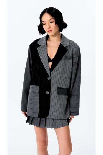 Quzu Line Matchli Double Breasted Collar Blazer Anthracite Jacket