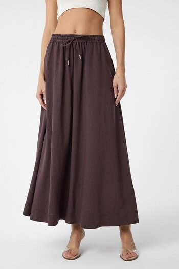 Antioch Brown Linen Mixed Women's Long Skirt