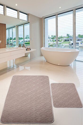 Bestekar Delura Brown Large Size Non-Slip Base Modern Machine Washable Soft Double Bathroom Mat Set