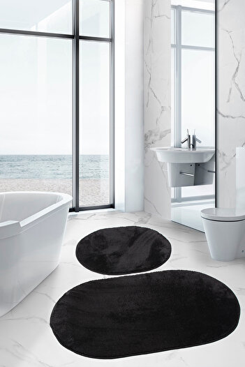 Bestekar Lunasoft Black Oval Modern Soft Machine Washable Non-Slip Luxury 2-Piece Bathroom Mat Set