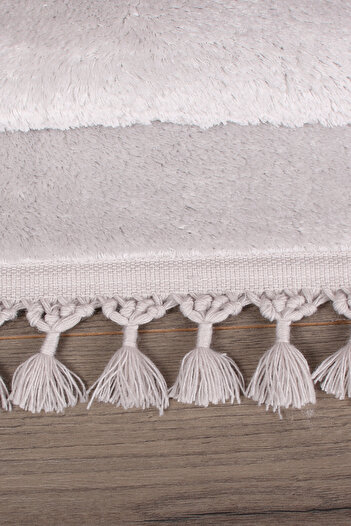 Bestekar Lunasoft Gray Pompom Fringed Modern Non-Slip Soft Machine Washable Bath Mat Set of 2