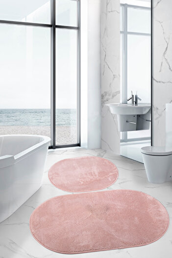 Bestekar Lunasoft Powder Oval Modern Soft Machine Washable Non-Slip Luxury 2-Piece Bathroom Mat Set